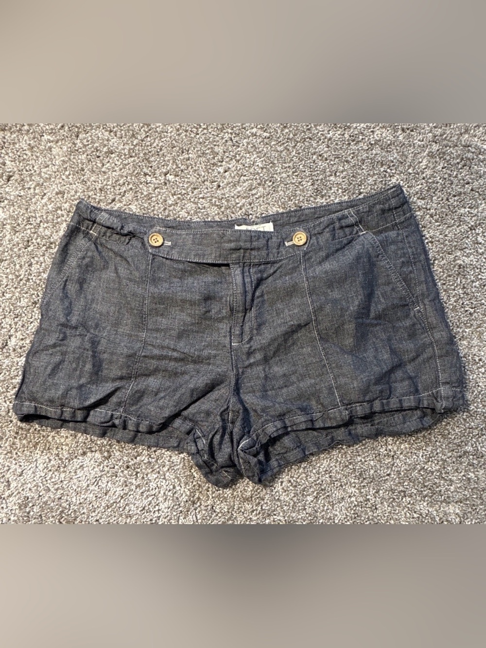 Vintage LOFT Women's Chambray Chino Shorts Size 10 Flat Front Button Pockets